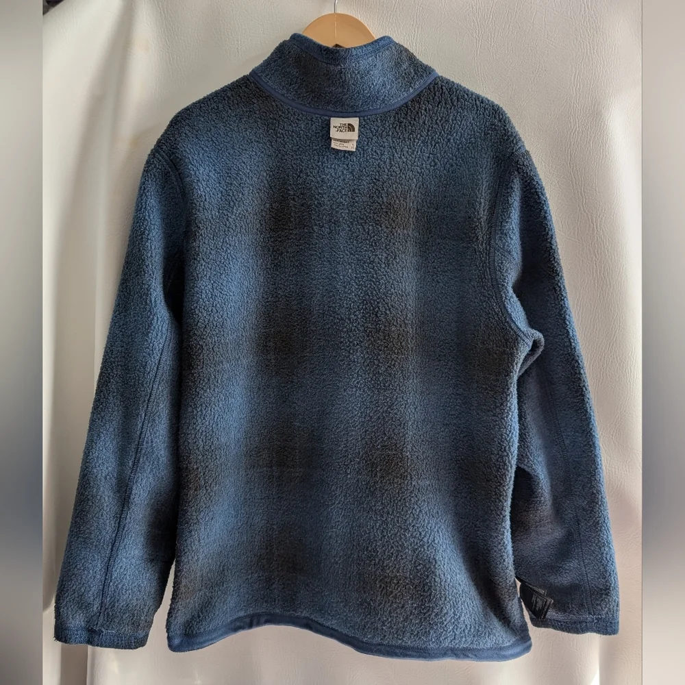 The North Face Fleece Blue Plaid 1/4 Zip Pullover Zippered Pocket -  XL